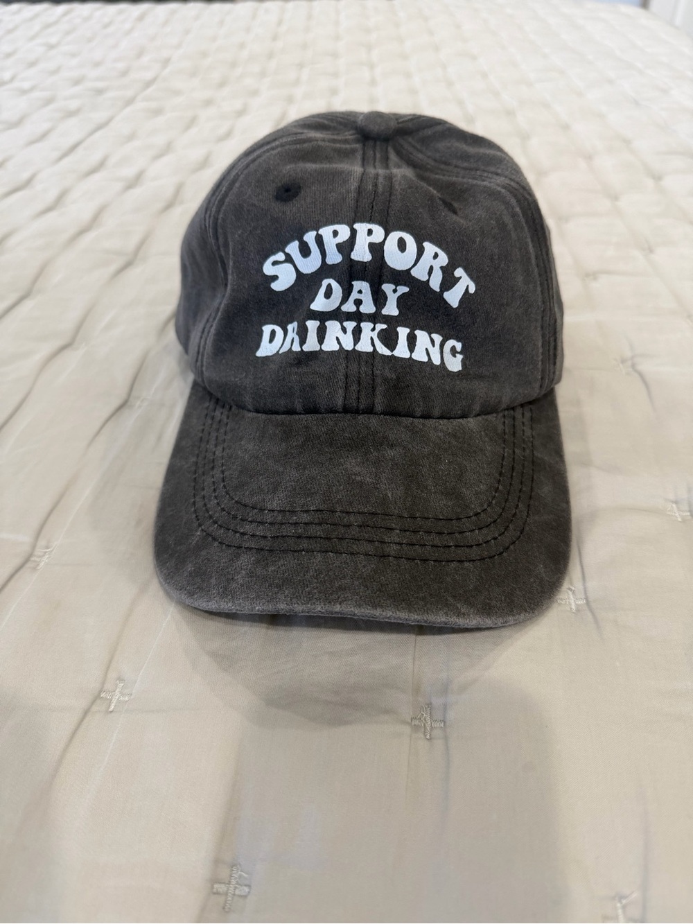 NWOT women’s dark gray ball cap with Support Day Drinking 🍹on the front